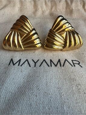 Mayamar 24k Gold Plated Sculpted Statement Earrings NWOT